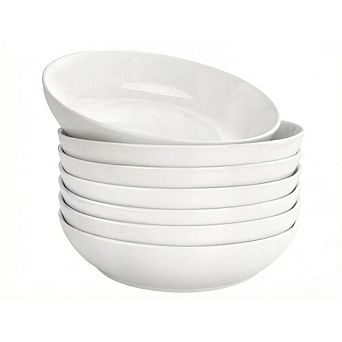 JUANWANG 7-Pack Porcelain Pasta Bowls, 8.3", 30oz, Microwave & Dishwasher Safe