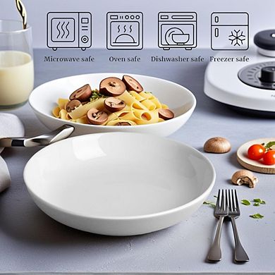 JUANWANG 7-Pack Porcelain Pasta Bowls, 8.3", 30oz, Microwave & Dishwasher Safe