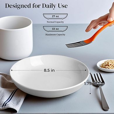 JUANWANG 7-Pack Porcelain Pasta Bowls, 8.3", 30oz, Microwave & Dishwasher Safe