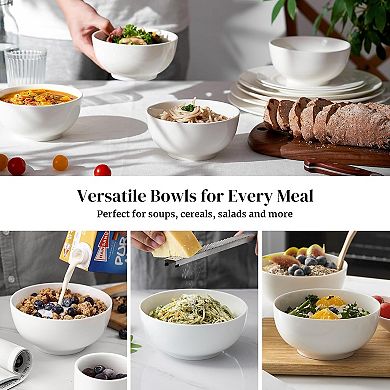 22 OZ White Ceramic Bowls Set of 4 - Perfect for Soup Bowls for Kitchen, Cereal Bowl, Ramen Bowl