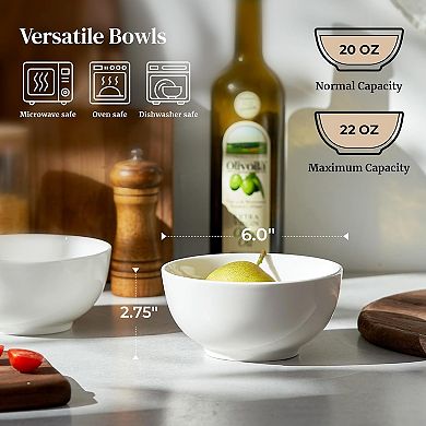 22 OZ White Ceramic Bowls Set of 4 - Perfect for Soup Bowls for Kitchen, Cereal Bowl, Ramen Bowl