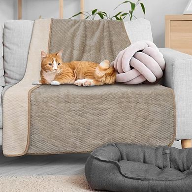 Waterproof Pet Blanket, 60x80, Reversible Fleece, Sofa & Crate Protector, Washable Taupe/Beige