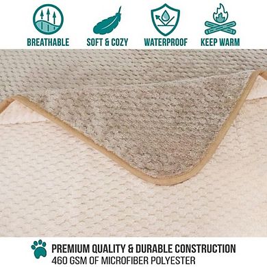 Waterproof Pet Blanket, 60x80, Reversible Fleece, Sofa & Crate Protector, Washable Taupe/Beige