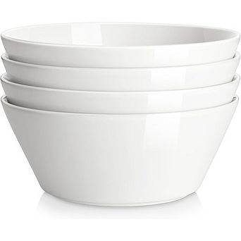 JUANWANG Set of 4 White Porcelain Bowls, 60oz, Microwave & Dishwasher Safe
