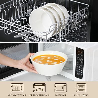JUANWANG Set of 4 White Porcelain Bowls, 60oz, Microwave & Dishwasher Safe
