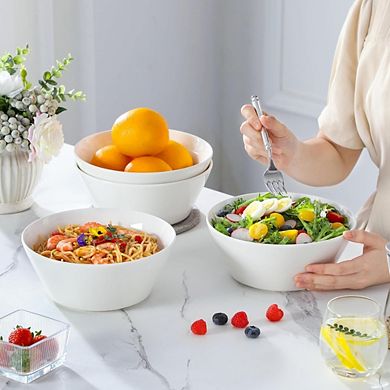 JUANWANG Set of 4 White Porcelain Bowls, 60oz, Microwave & Dishwasher Safe
