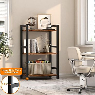 3-Tier Steel Frame Bookshelf, Narrow Storage Organizer, Open Shelves