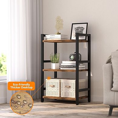 3-Tier Steel Frame Bookshelf, Narrow Storage Organizer, Open Shelves
