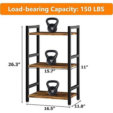 3-Tier Steel Frame Bookshelf, Narrow Storage Organizer, Open Shelves