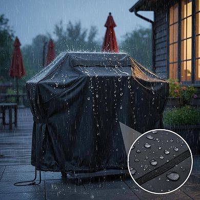 58 Inch BBQ Grill Cover Waterproof Anti-UV Windproof with Hook-and-Loop Straps Drawstring