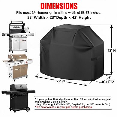 58 Inch BBQ Grill Cover Waterproof Anti-UV Windproof with Hook-and-Loop Straps Drawstring