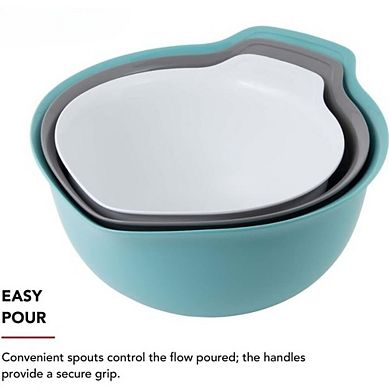 JUANWANG 3-Piece Nesting Mixing Bowls, 2.5-4.5 Qt, Non-Slip Base, Pour Spout