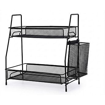 2 tier Countertop Organizer with Small Basket, Bathroom & Kitchen Storage