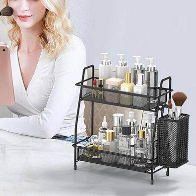 2-Tier Countertop Organizer with Small Basket, Bathroom & Kitchen Storage