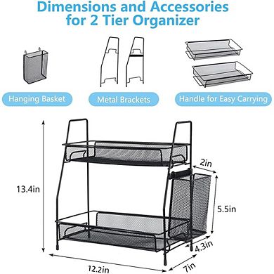 2-Tier Countertop Organizer with Small Basket, Bathroom & Kitchen Storage