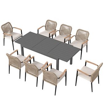 SUNSITT 9 pc Outdoor Dining Set, 59" - 83" Expandable Table and 8 Patio Chairs, Dark Grey