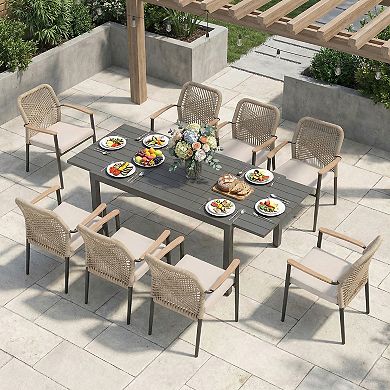 SUNSITT 9 Piece Outdoor Dining Set, 59" - 83" Expandable Table and 8 Patio Chairs, Dark Grey