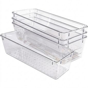 4-Pack Clear Plastic Drawer Organizers, Multi-Purpose Storage Bins