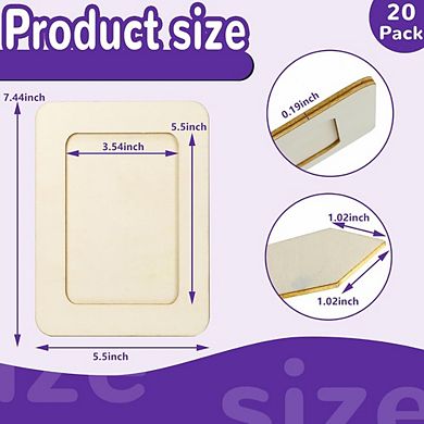JUANWANG 20-Pack Wooden Photo Frames, 4x6, Unfinished DIY Craft, Standing Display
