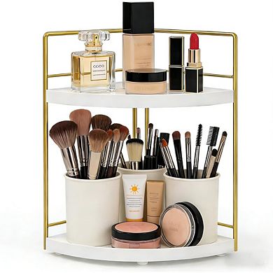 2-Tier Wooden Corner Counter Organizer, Bathroom & Vanity Storage Shelf