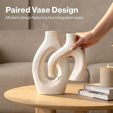 Ceramic Hollow Vase Set of 2, Nordic Minimalist Decorative Vases