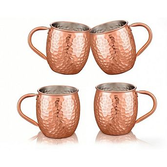 Set of 4 Moscow Mule Mugs, Copper Stone-Pattern, Stainless Lining, for Beer/Wine/Cold Drinks