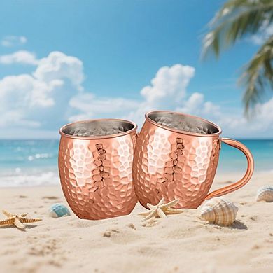 Set of 4 Moscow Mule Mugs, Copper Stone-Pattern, Stainless Lining, for Beer/Wine/Cold Drinks