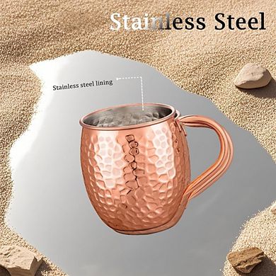Set of 4 Moscow Mule Mugs, Copper Stone-Pattern, Stainless Lining, for Beer/Wine/Cold Drinks