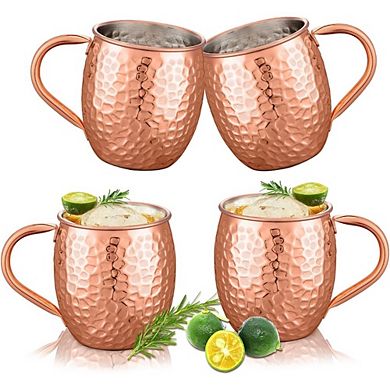 Set of 4 Moscow Mule Mugs, Copper Stone-Pattern, Stainless Lining, for Beer/Wine/Cold Drinks