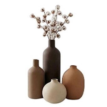 Ceramic Vase Set of 4, Neutral Modern Decorative Flower Vases