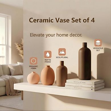 Ceramic Vase Set of 4, Neutral Modern Decorative Flower Vases
