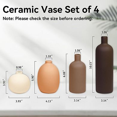 Ceramic Vase Set of 4, Neutral Modern Decorative Flower Vases