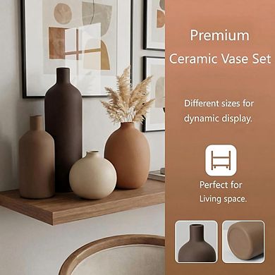 Ceramic Vase Set of 4, Neutral Modern Decorative Flower Vases