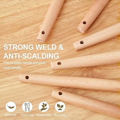 Silicone Cooking Utensil Set with Holder Wooden Handle Kitchen Tools