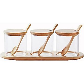 Condiment Containers with lids 3 pack Seasoning Box Condiment Pots Jars with Spoons Container
