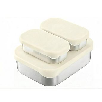 JUANWANG Stainless Steel Bento Box Set, 3 pc Silicone Lids, Leakproof