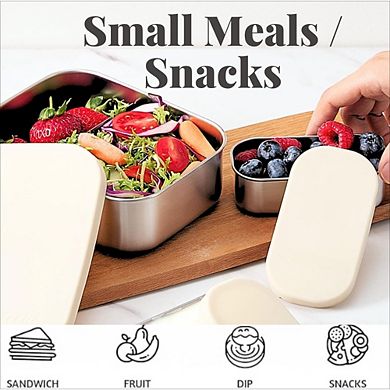 JUANWANG Stainless Steel Bento Box Set, 3-Piece, Silicone Lids, Leakproof