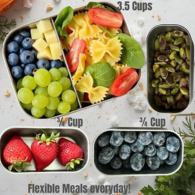 JUANWANG Stainless Steel Bento Box Set, 3-Piece, Silicone Lids, Leakproof