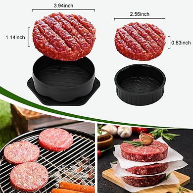 JUANWANG 4-in-1 Stuffed Burger Press Kit, 2 Cast Iron Presses & Brushes,Non-Stick,for Grill/Griddle