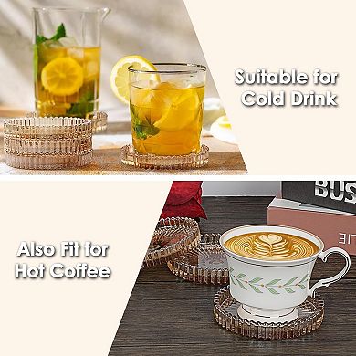 Modern Clear Coaster Set of 5- Glass Coasters for Drinks Crystal Coasters Round Cup Coasters Coffee