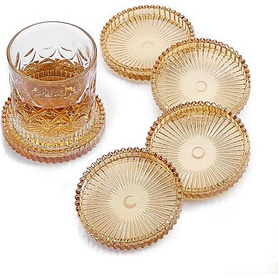 Modern Clear Coaster Set of 5- Glass Coasters for Drinks Crystal Coasters Round Cup Coasters Coffee