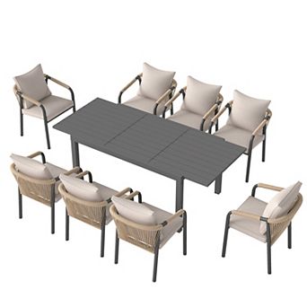 SUNSITT 9 pc Outdoor Dining Set, 59" - 83" Expandable Table and 8 Patio Chairs Dark Grey
