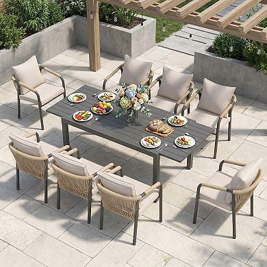 SUNSITT 9 Piece Outdoor Dining Set, 59" - 83" Expandable Table and 8 Patio Chairs Dark Grey