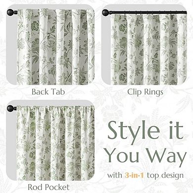 Floral Blackout Curtains 2 Panels, Room Darkening, Thermal Drapes