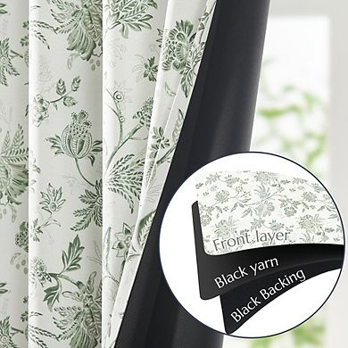 Floral Blackout Curtains 2 Panels, Room Darkening, Thermal Drapes