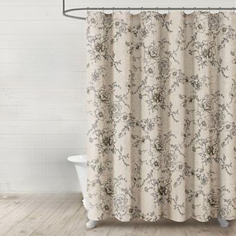 Farmhouse Floral Vintage Shower Curtain, Linen Spring Pattern Shower Curtains for Bathroom