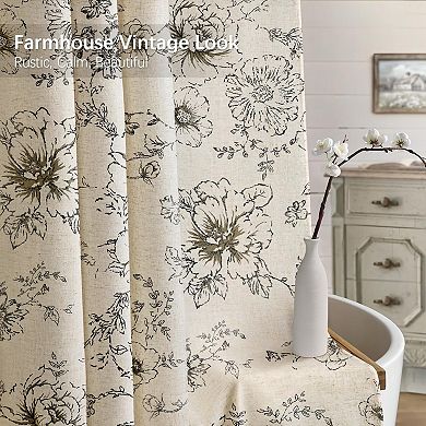 Farmhouse Floral Vintage Shower Curtain, Linen Spring Pattern Shower Curtains for Bathroom