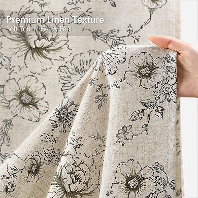 Farmhouse Floral Vintage Shower Curtain, Linen Spring Pattern Shower Curtains for Bathroom