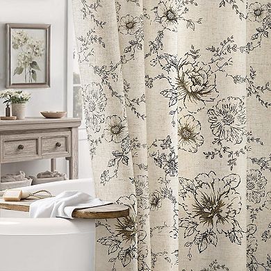 Farmhouse Floral Vintage Shower Curtain, Linen Spring Pattern Shower Curtains for Bathroom