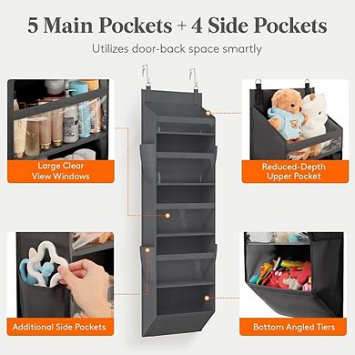 Over Door Hanging Organizer with Clear Windows and 4 Side Pockets